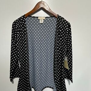 Rae Republic Women's Black White Polka Dot Open Front Cardigan Small‎ NWT